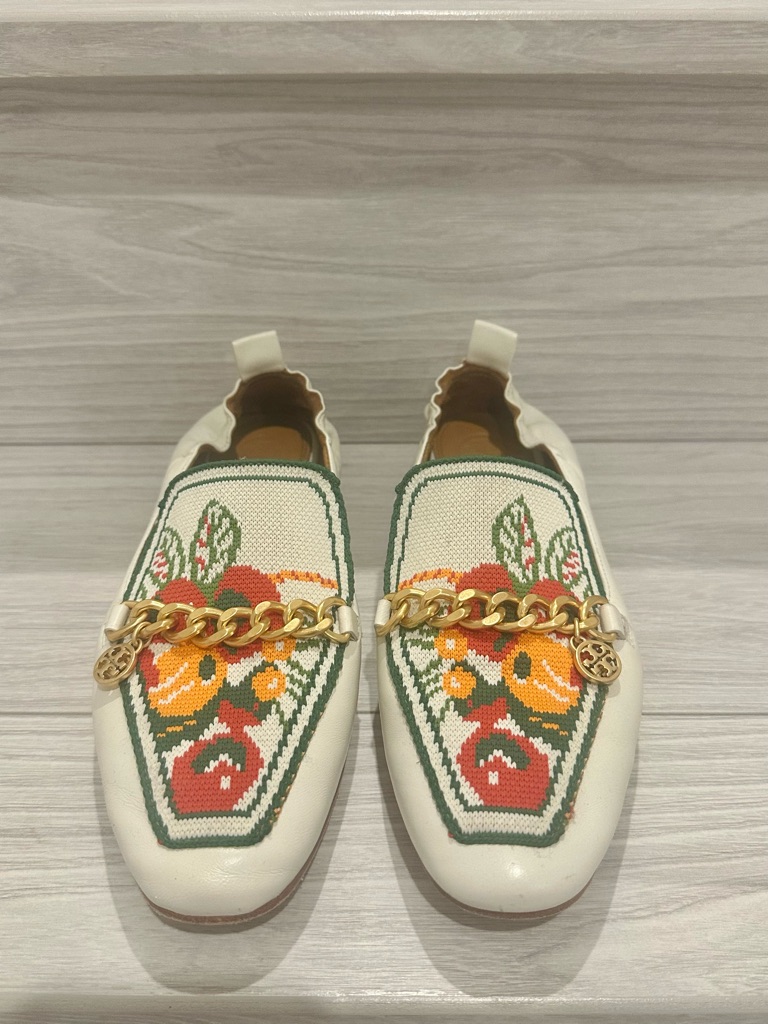 Tory Burch Embroidered Leather Loafers Worn 3x Like New